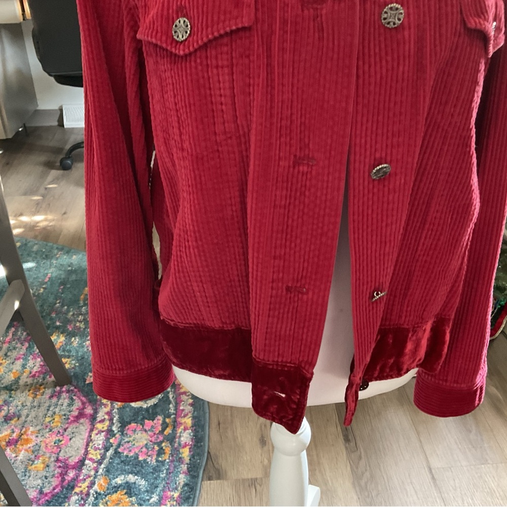 J. Jill Women's Vibrant Red Corduroy Jacket - Picture 3 of 5